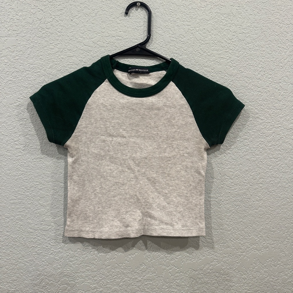 Brandy Melville Gray & Dark Green Raglan Crop Top